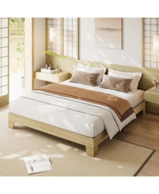 Wood Platform Bed Frame with Underbed Storage and Wood Slats, No Box Spring Needed