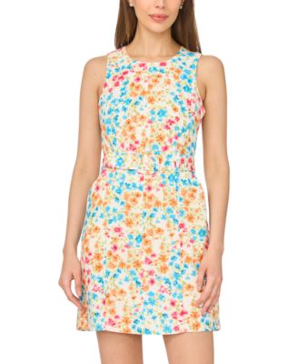 Women's Floral Belted Crewneck Mini Dress