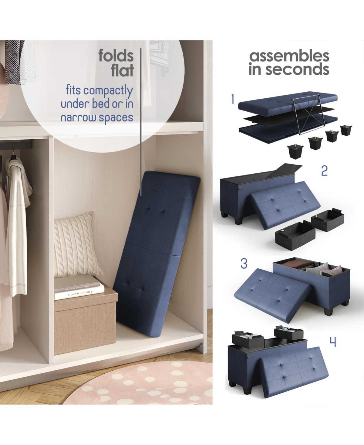 Nestl Inch Ottoman Storage Bench with Bins