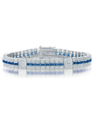 Genevive Sterling Silver White Gold Plated Cubic Zirconia Elegant Bracelet - Blue 114$