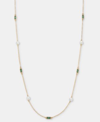 Baguette Stone & Imitation Pearl 36" Strand Necklace