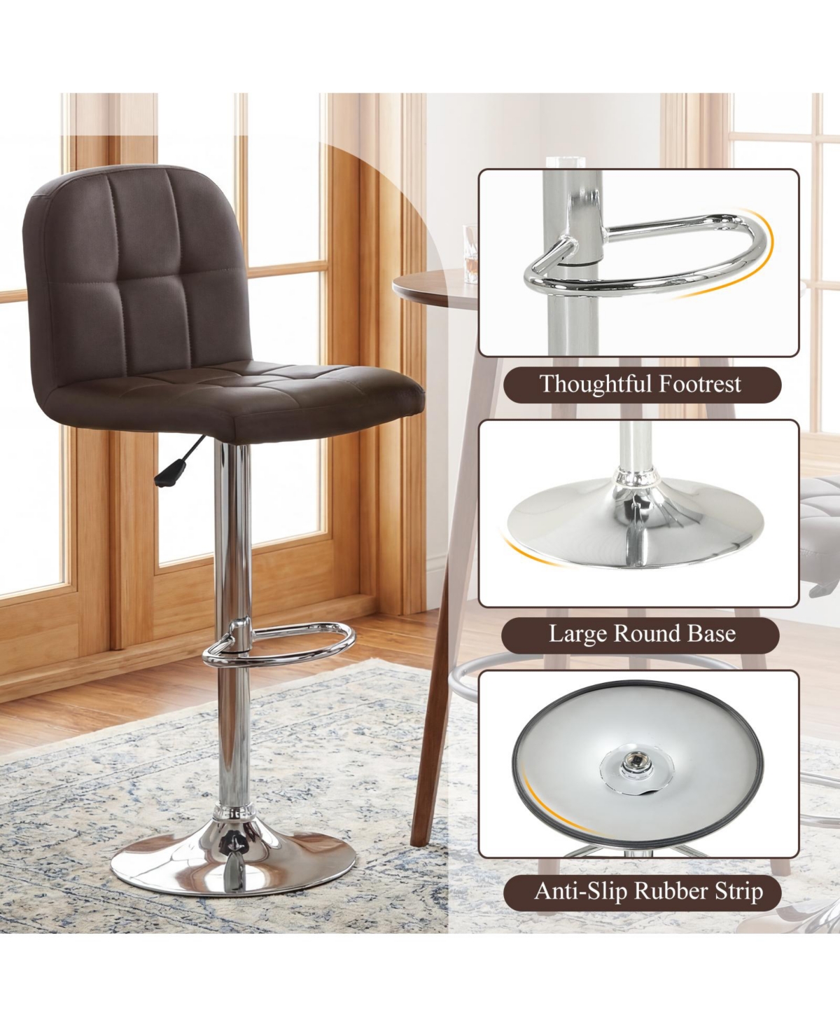 Gymax Swivel Bar Stools Set of with Backrests Footrests and Metal Base for Kitchen