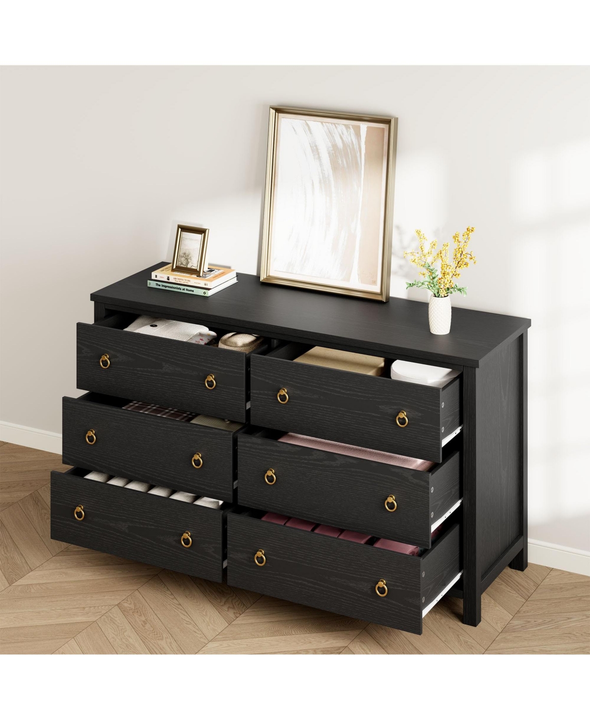 gaomon 6 Drawer Modern Dresser, 47" Wide Wooden Storage Chest and Tv Stand for Bedroom Living Room Hallway