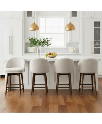 Set of 4 Chenille Swivel Counter Height Stools, Walnut Wood Legs
