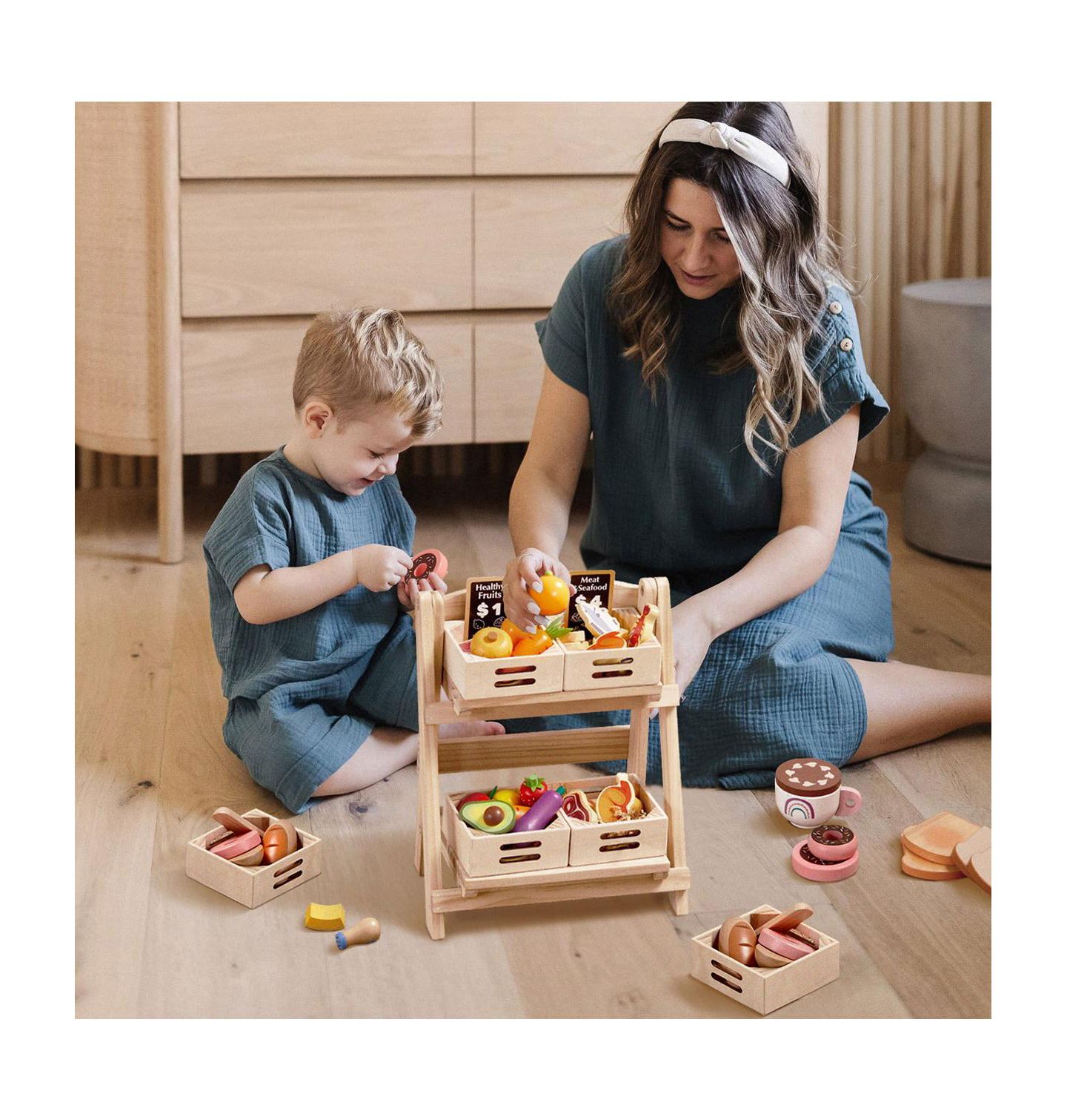 Детская игрушка Tiny Land 2-Tier Wooden Storage Rack, Ages 3+ — фото 8