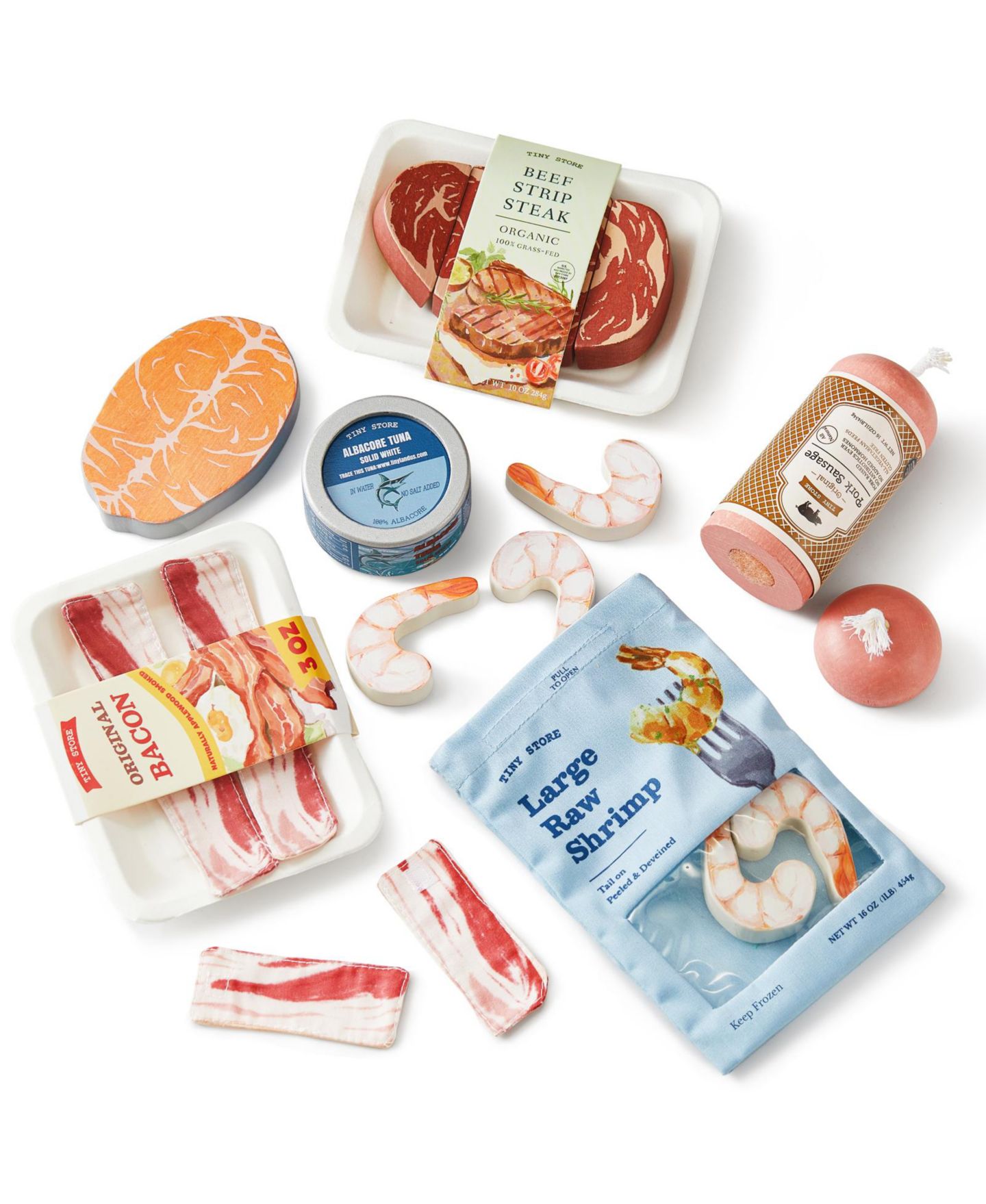 Детские игрушки Tiny Land Meat & Seafood 6-Piece Cuttable Play Food Set, Ages 2+ — фото 9