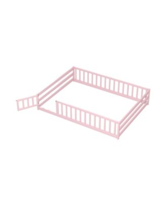 Kids Floor Bed with Full Safety Guardrails, Low Height Platform Bed Frame