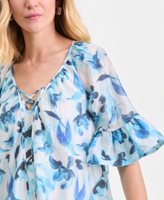 inc blue dress I.N.C. International Concepts Women's Printed Long Sleeve Collared Maxi  Dress, Macy's Exclusive