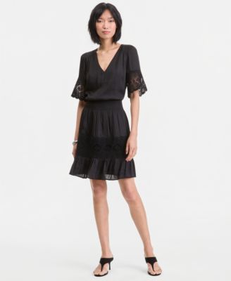 Women's Smocked-Waist Lace Trim Dress
