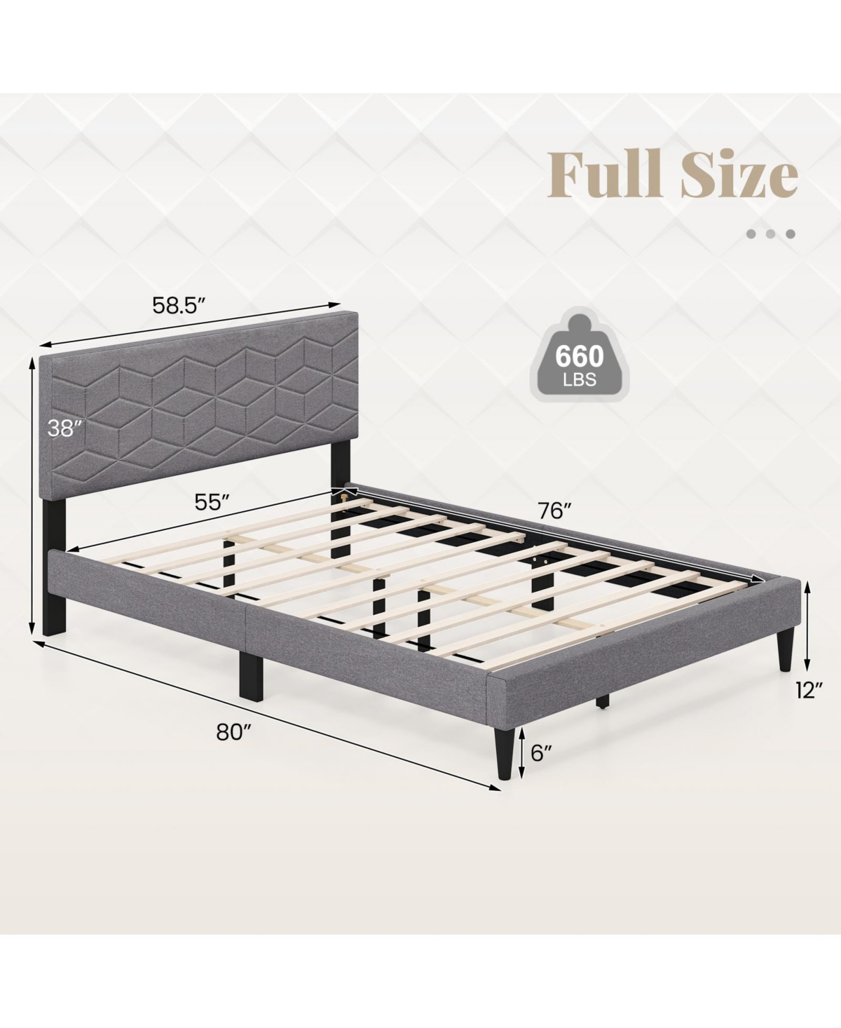 Slickblue Linen Fabric Upholstered Platform Bed Frame