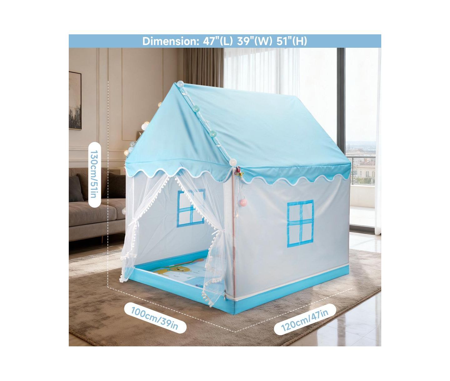 Детские игрушки Bruce & Shark Indoor Play Tent with Star & Ball Lights and Play Mat, 3-Piece Set, Ages 3+, цвет: Синий — фото 6