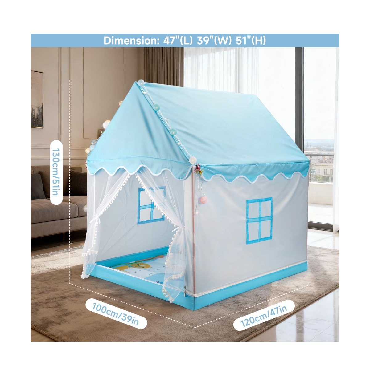 Bruce & Shark Kids Indoor Play Tent with Star Ball Lights, Mat Carry Bag