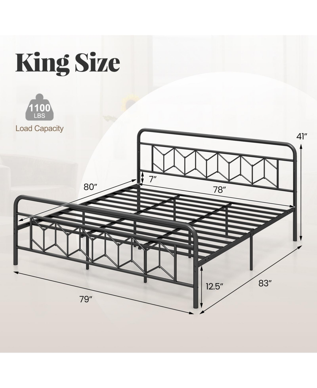 Slickblue Modern Platform Bed with Tall Headboard Secure Snap Lock Slats Design