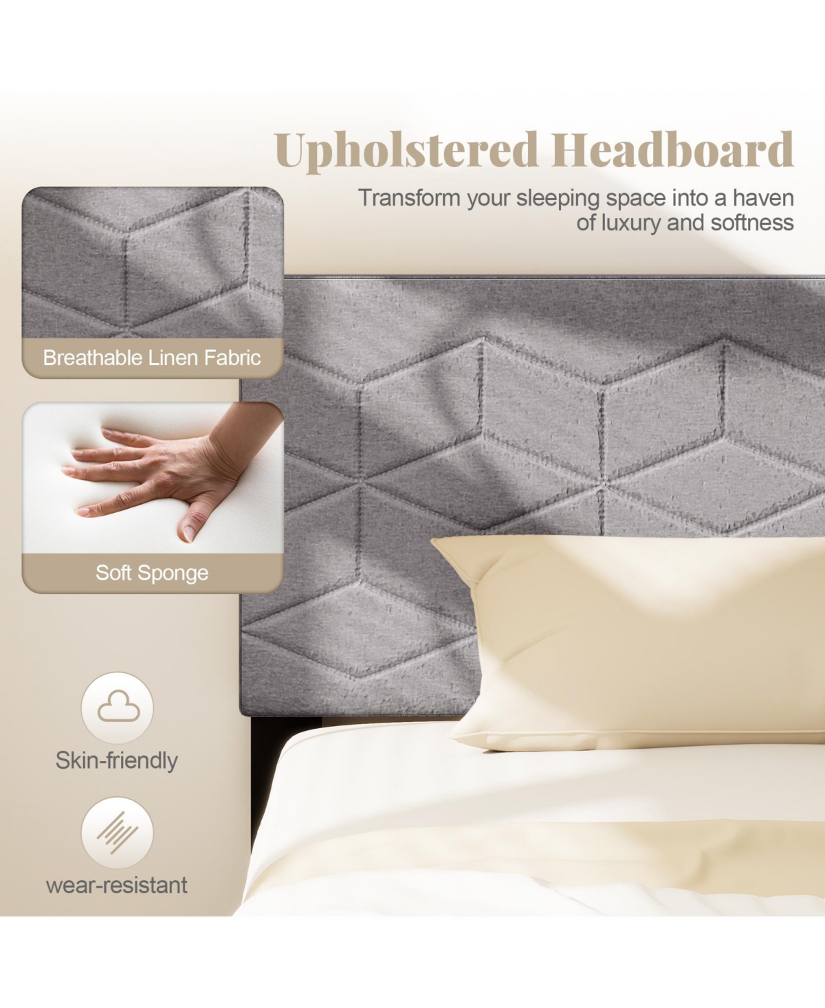 Slickblue Linen Fabric Upholstered Platform Bed Frame