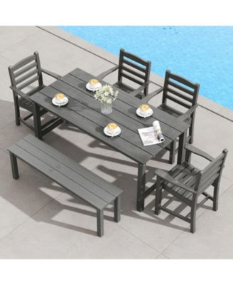6-Piece HDPE Patio Dining Set with Armchairs and Bench