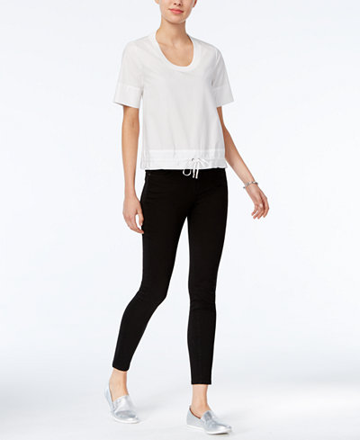 Armani Exchange Short-Sleeve Drawstring Top & Black Wash Skinny Jeans