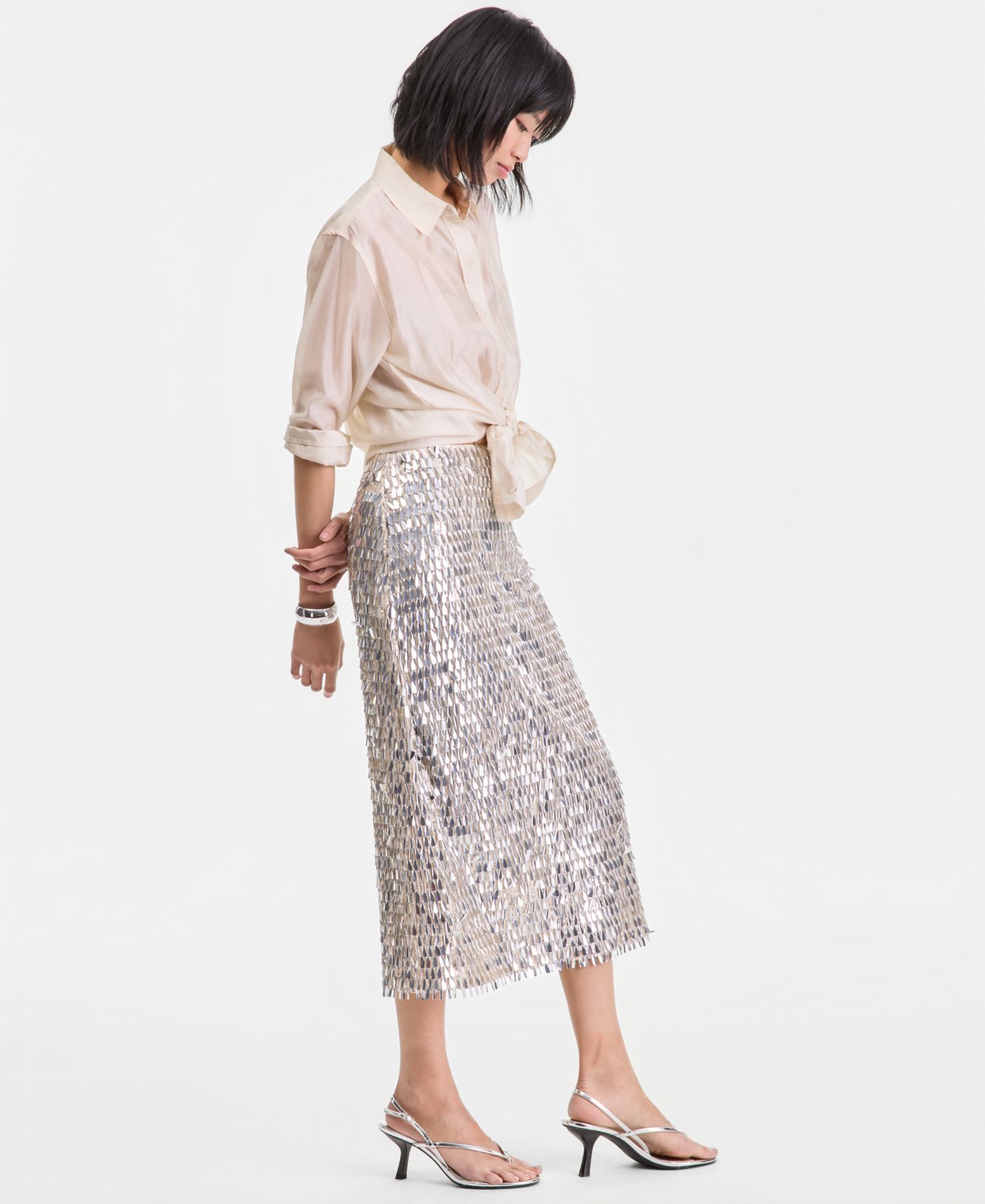 Женская юбка I.N.C. International Concepts Sequin Midi, цвет: Винтажный кремовый — фото 4