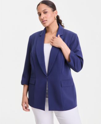 Plus Size Kiss-Front 3/4-Sleeve Blazer