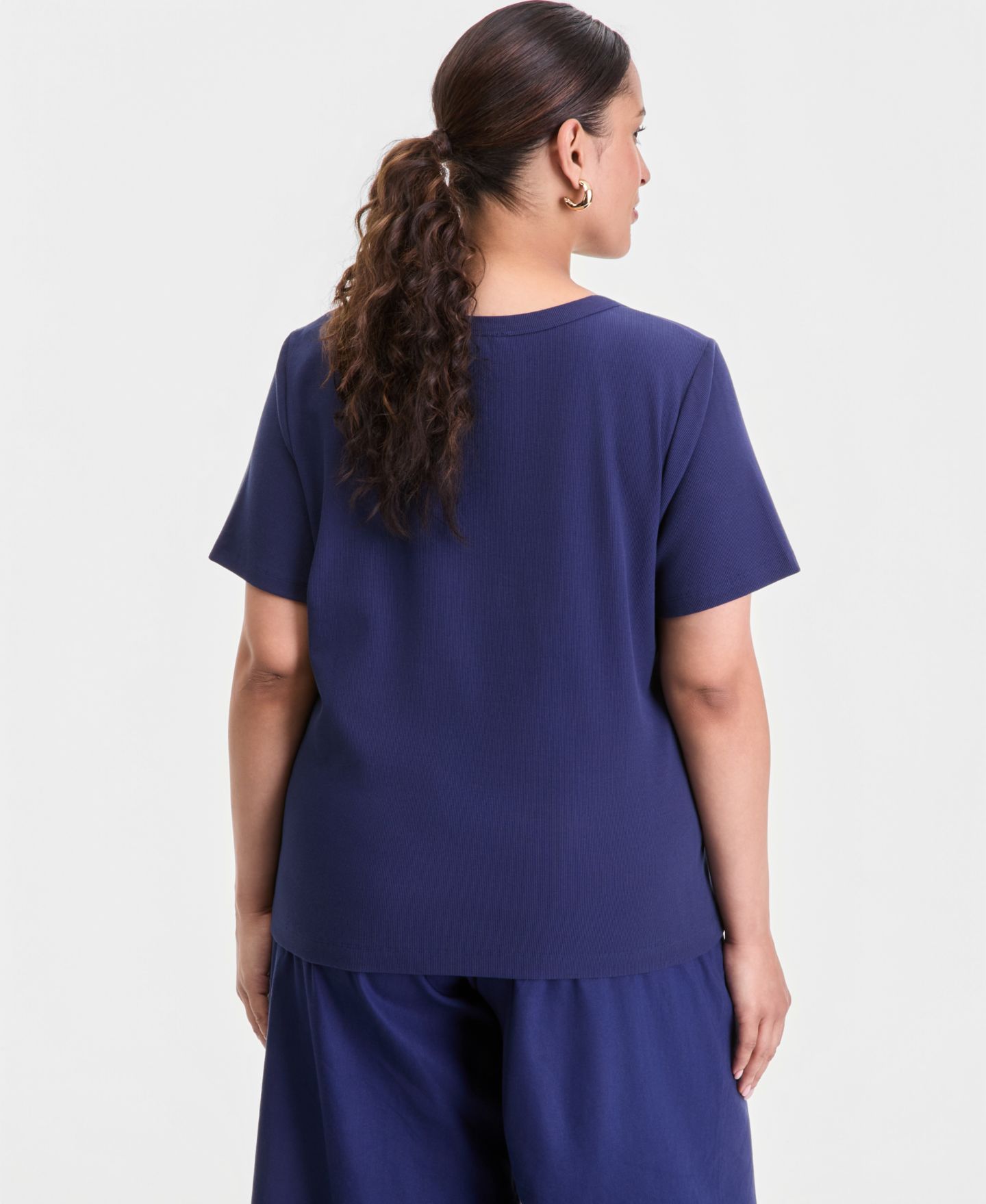 Женская футболка I.N.C. International Concepts Plus Size Short-Sleeve Crochet Embellished, цвет: Индиго ночной — фото 3