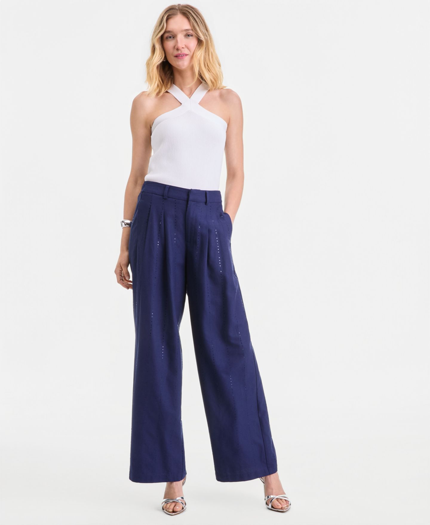 Женские брюки I.N.C. International Concepts Sequin Pinstripe Wide-Leg, цвет: Индиго ночной — фото 2