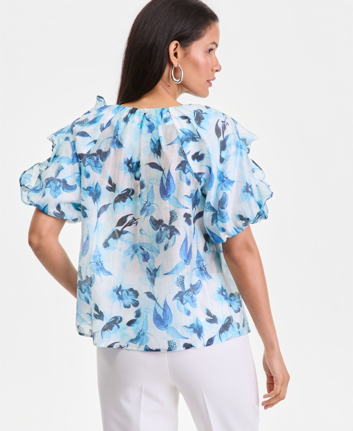 I.n.c. International Concepts Women's Printed Ruffle-Sleeve Top, Macy's Exclusive