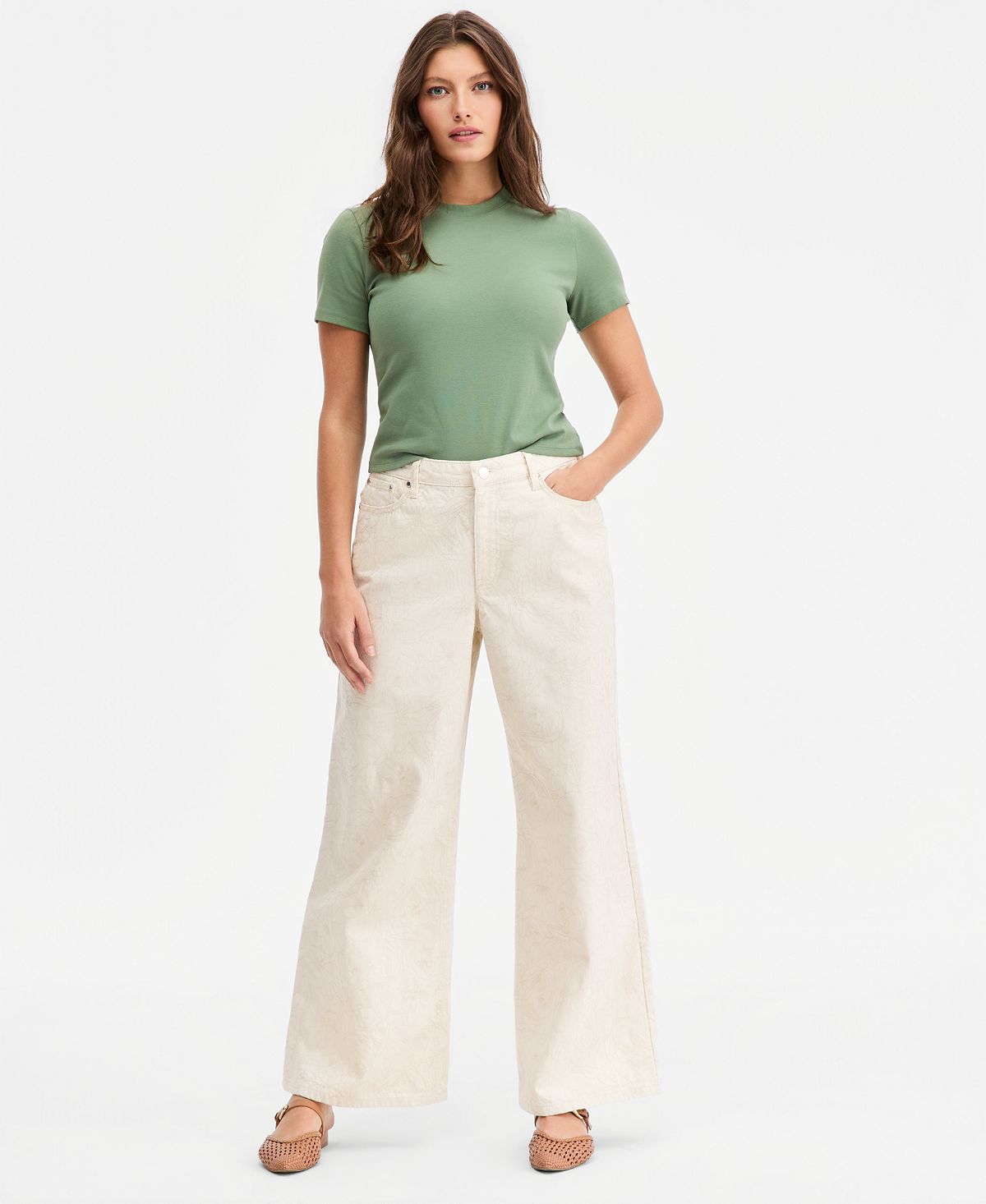 On 34th Women's High-Rise Floral Stitch Wide-Leg Jeans, Macy's Exclusive view 1 — MAYCSS fashion products
