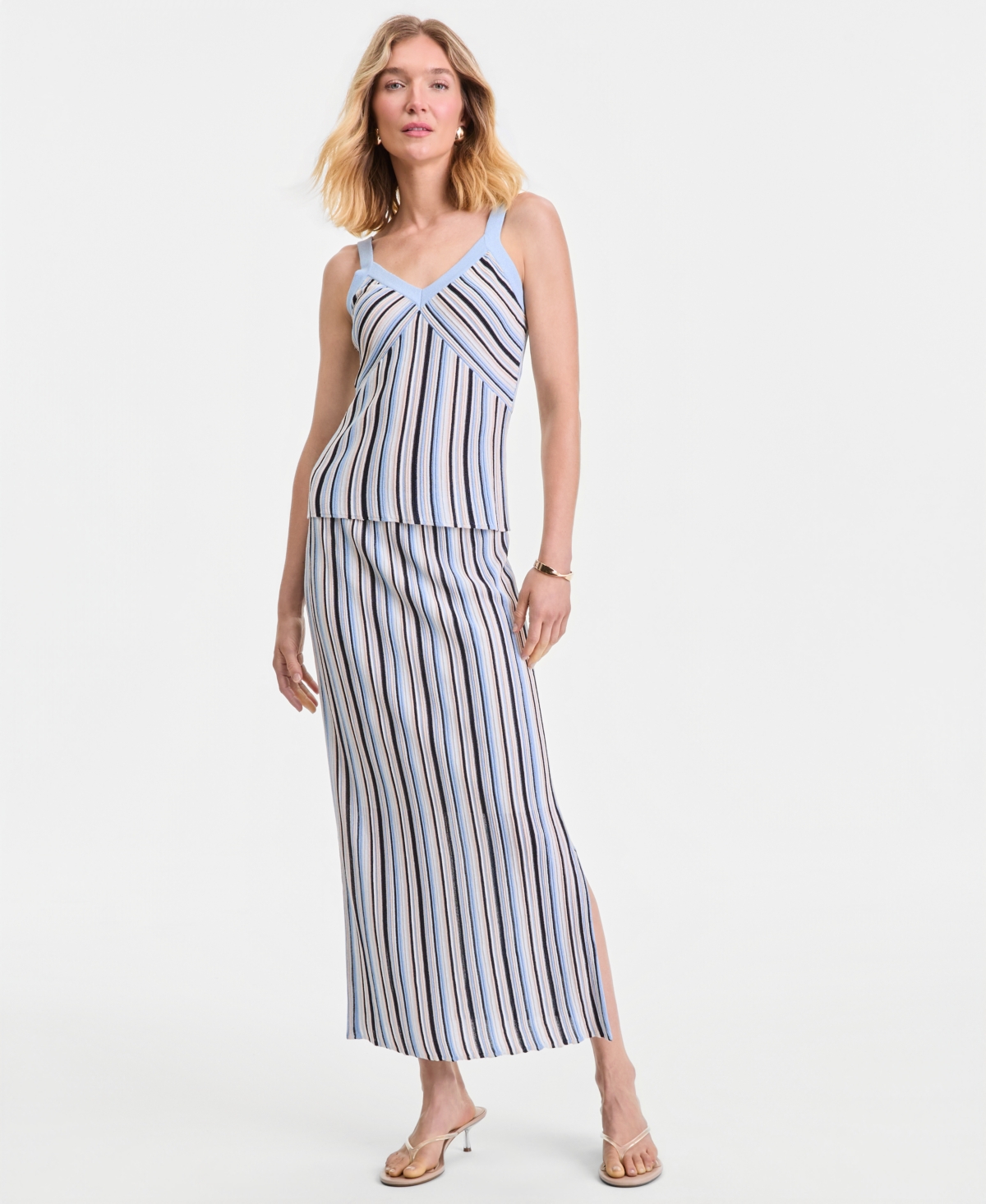 I.n.c. International Concepts Women's Multi Stripe V-Neck Sweater Tank Top, Macy's Exclusive