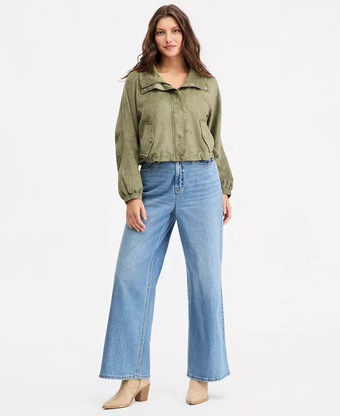 Women's Faux-Suede High Collar Utility Jacket - thumbnail 3