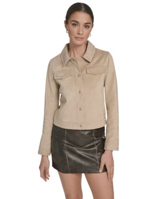 Women's Suede Laydown Collar Studded Jacket