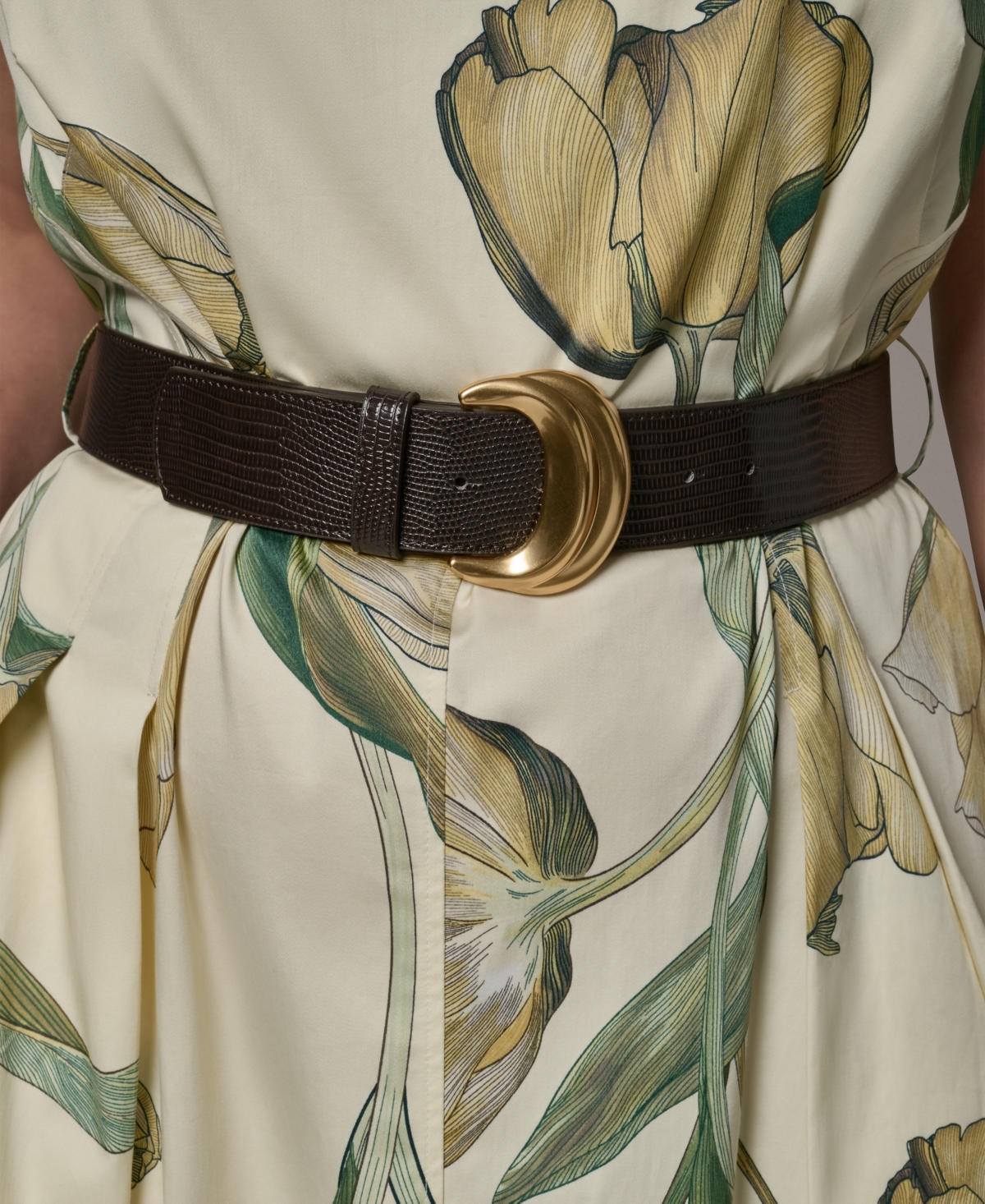 Donna Karan New York Plus Square Neck Belted Printed Midi Dress