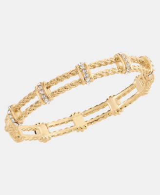 Gold-Tone Boxed Two-Row Braided Texture Rondel Hinge Bracelet