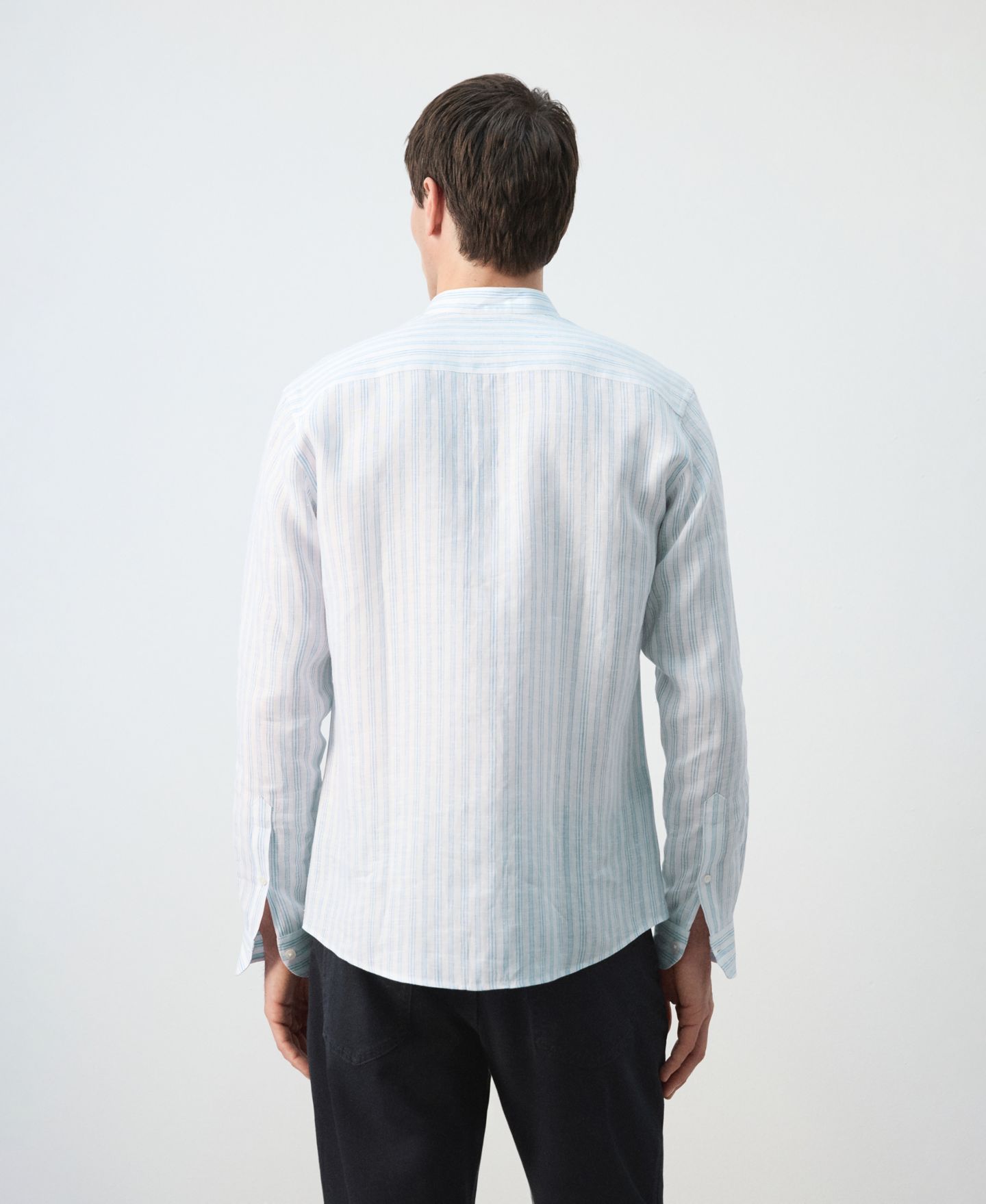 Мужская рубашка Mango Mandarin Collar Striped, цвет: Небесно-голубой — фото 3