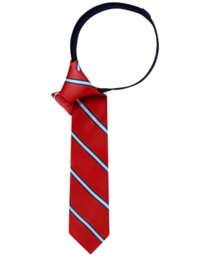 Shop Tommy Hilfiger Boys Striped Pre-tied Zipper Tie In Red