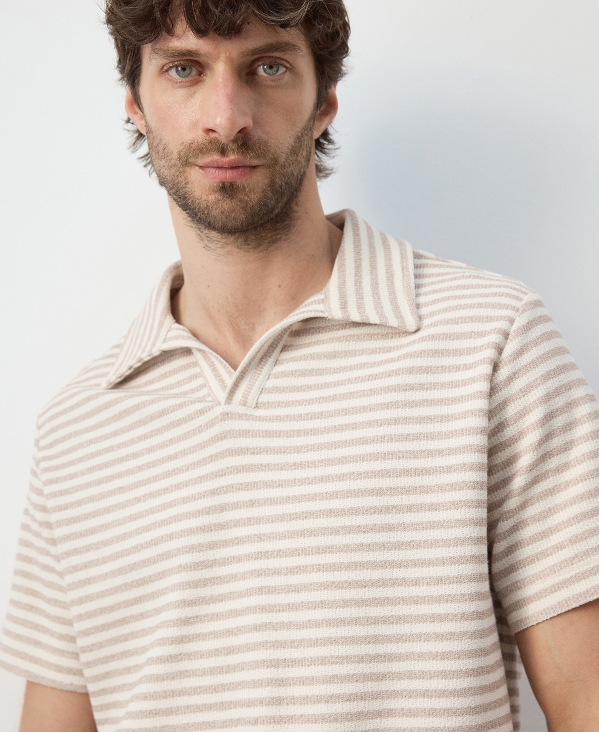 Mango Men's Regular-Fit Textured Striped Polo