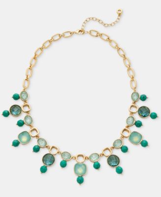 Stone Beaded Statement Necklace, 16" + 3" extender