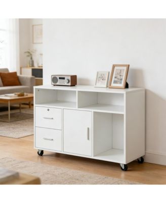  Printer Stand Unit with Locking Storage Cabinet, Rolling Office Storage Organizer
