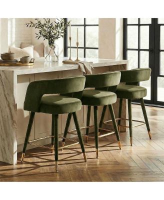 24" Counter Height Velvet Bar Stools Set of 3 with Arms