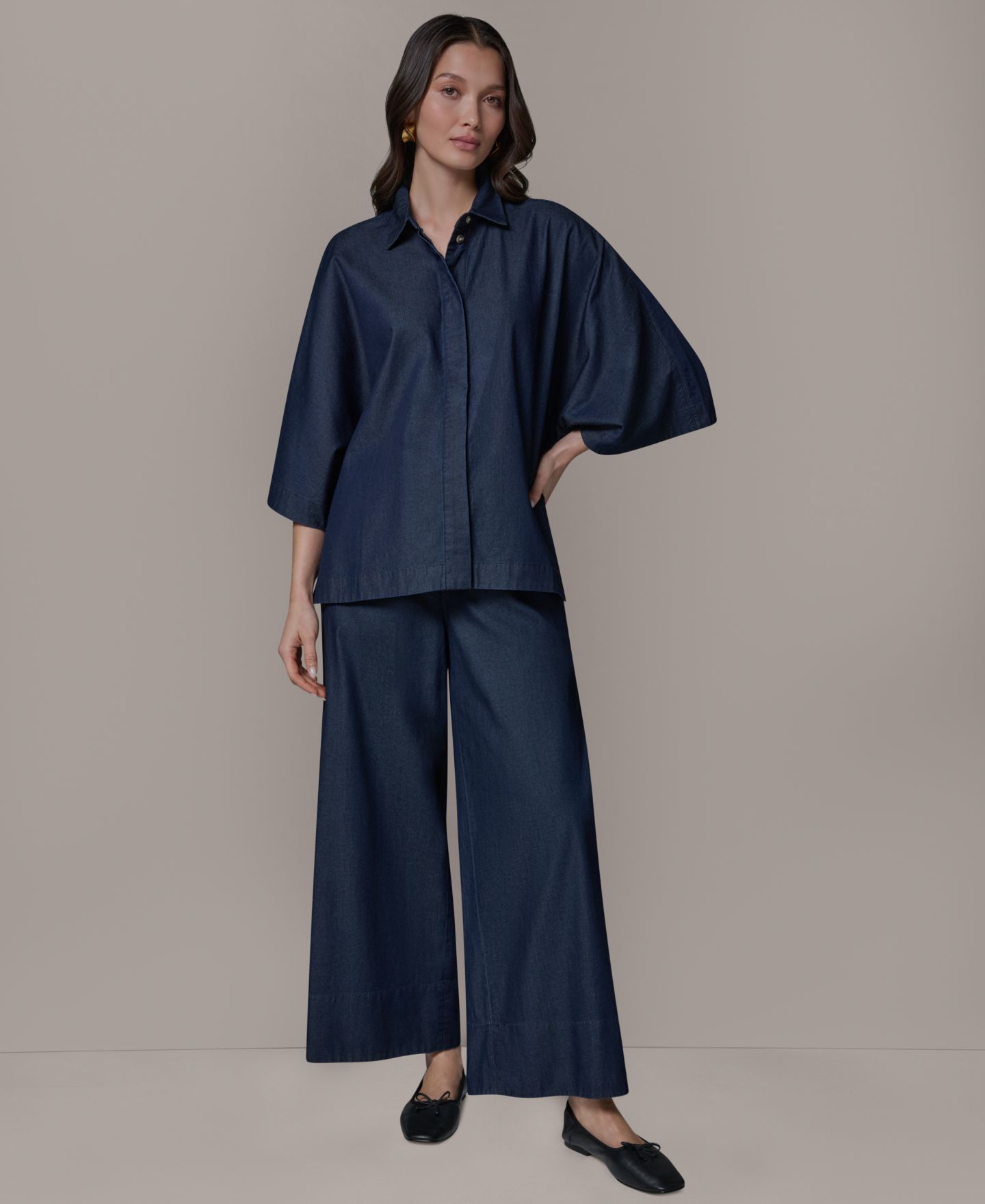 Женская рубашка Donna Karan Weekend Bali Dolman Denim Button-Down Cotton, цвет: The Dutchess — фото 7