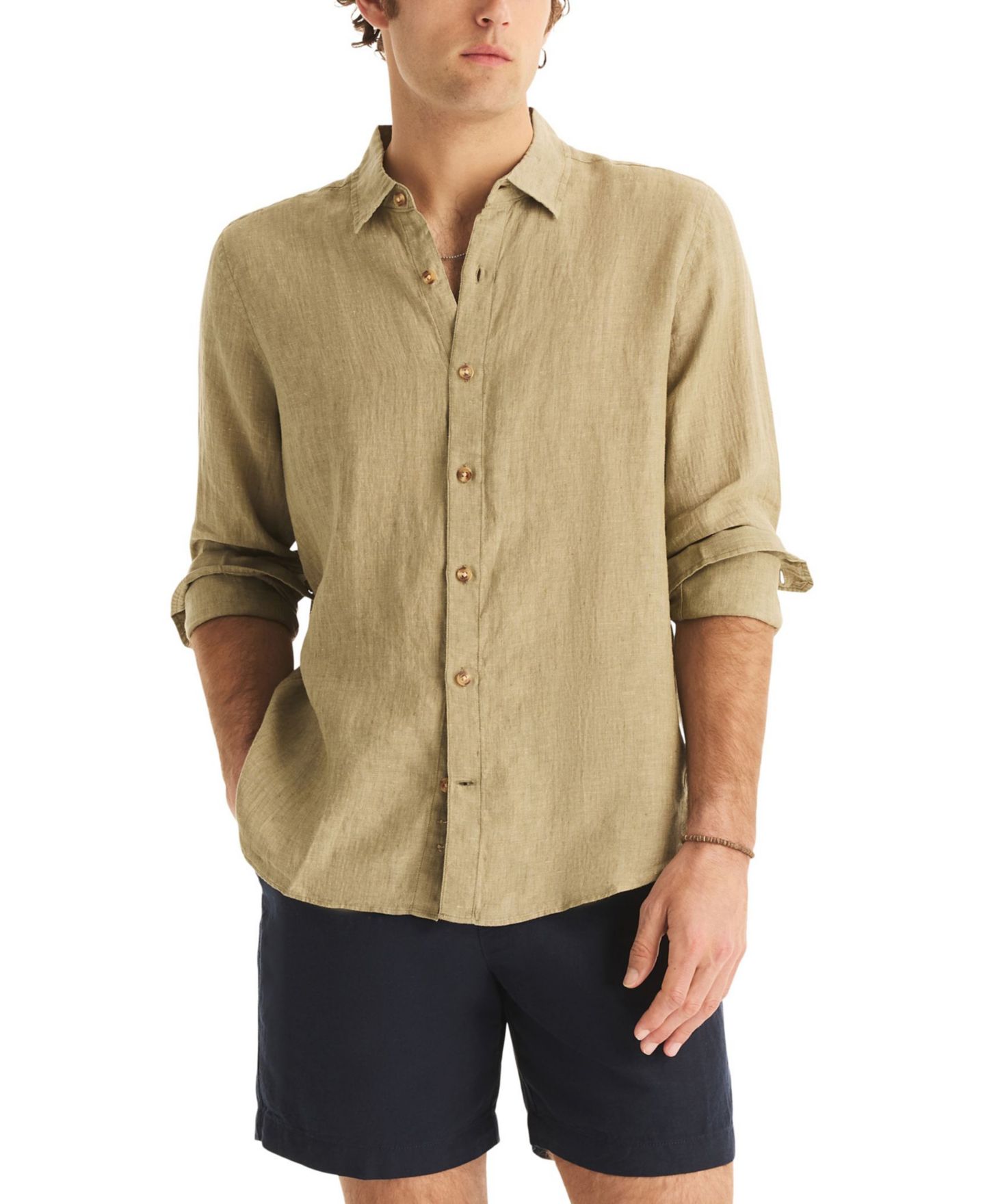 Мужская рубашка Nautica Long-Sleeve Linen, цвет: Зелёный — фото 1