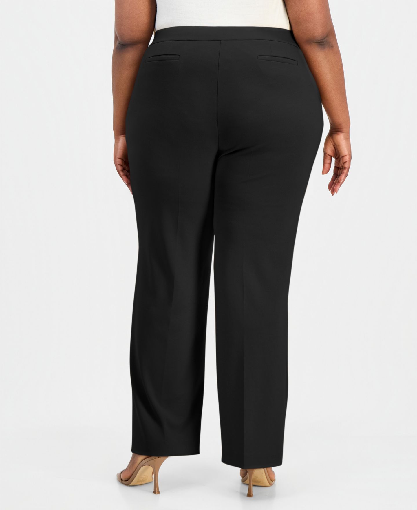 Женские брюки Anne Klein Essentials Plus Size Straight-Leg Pull-On, цвет: Чёрный — фото 3