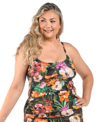 Plus Size Tropical Hideaway Lingerie Strap Tankini Swim Top