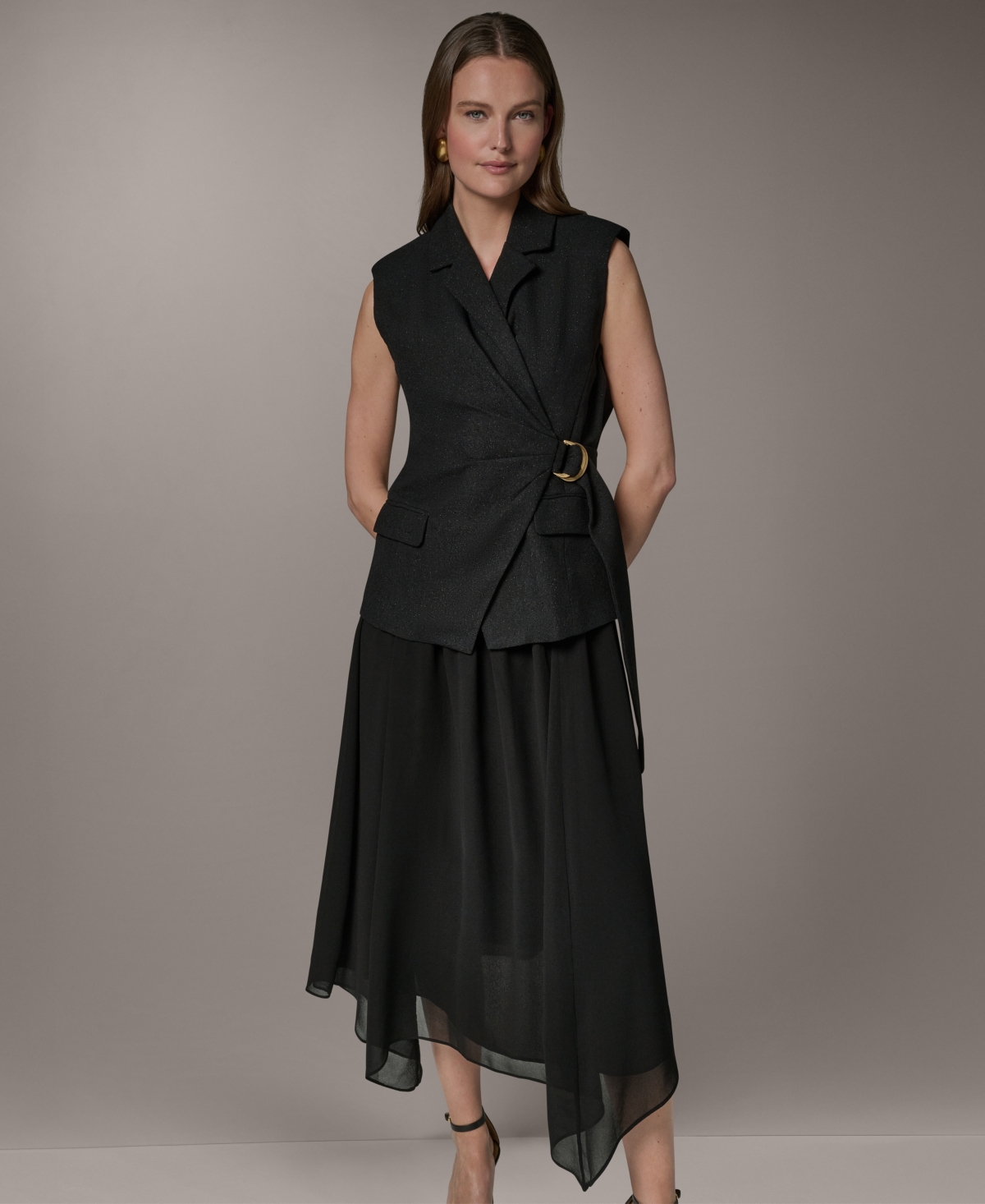 Donna Karan New York Women's Collared Sleeveless Fit & Flare Dress