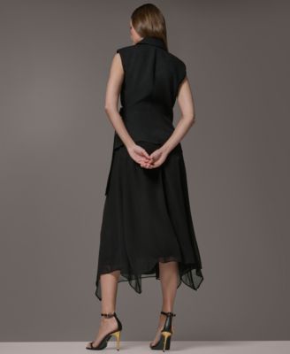 macy's donna karan black dress Donna Karan New York Women's Mock Neck Belted Sheath Dress