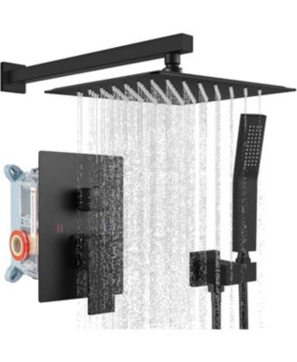 10 Inch Rainfall Shower System Wall Mounted Rain Shower Head Handle Set Pressure Balancing Valve Solid Brass Complete Combo