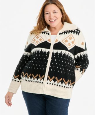 Plus Size Fair Isle Zip-Up Cardigan Sweater, Macy's Exclusive