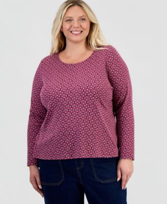 Plus Size Printed Long-Sleeve Scoop-Neck Top