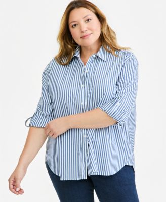 Plus Size Roll-Tab Button-Front Shirt