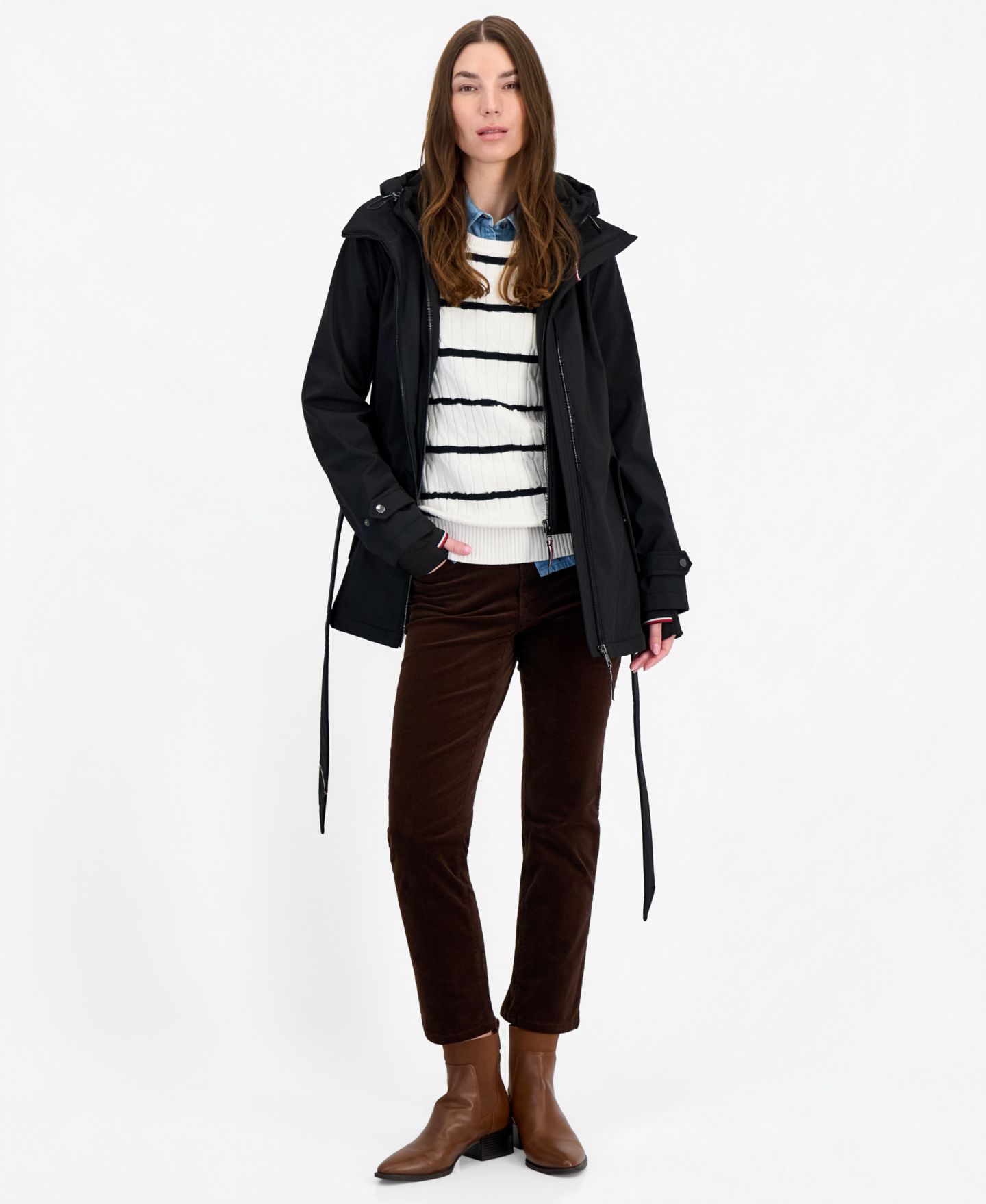 Женское пальто Tommy Hilfiger Petite Hooded Belted Softshell Coat, Created for Macy's, цвет: Чёрный — фото 3