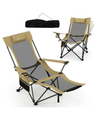 Camping Lounge Chair w/Detachable Footrest and 4-position Backrest Carrying Bag