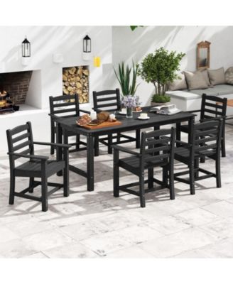 7 PCS Outdoor Dining Table Set for 6 People Rectangle Table and 6 Armchairs